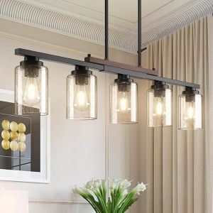 Ulteronixshop-Lustre &Agrave; 5 Lumi&egrave;res E27 Vintage Rustique Pour Cuisine, Plafond Industriel En M&eacute;tal Et Verre, Suspension Noire Mate Pour Ferme, Salle &Agrave; Manger, Chambre &Agrave; Coucher, Couloir, Cuisine - Neuf