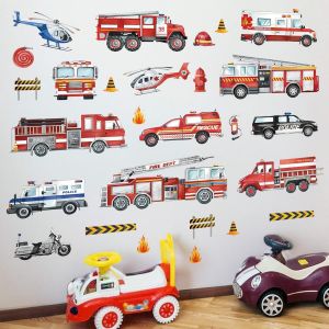 Trahoo-Stickers Muraux Camion De Pompiers Voiture Autocollant Mural Transport Voitures Véhicules Décoration Murale Garçon Chambre Enfants Salle De Jeux - Neuf