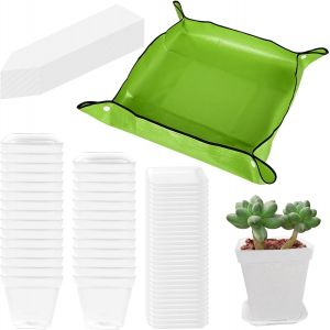 Eryi-Lot De 30 Pots De Culture Transparents Avec Tapis De Plantation, Soucoupe, Pot De Fleurs Carré Avec 30 Étiquettes Pour Plantes, Pots De Plantes Succulentes, Mini Pots De Fleurs Avec Trous De Dra - Neuf
