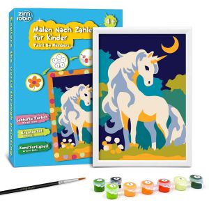 KALANKA-Peinture Numero Enfant -12×8cm Peinture par numéros enfants à partir de 5 6 7 ans filles et garçonsCadeau créatif avec cadre 1 pinceau et peinture acrylique(Belle Licorne) - Neuf