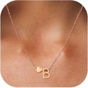 Kal-Collier Coeur Avec Lettre Collier Prenom Personnalis&eacute; Cha&icirc;ne Coeur Avec Initiales A-Z Nom Collier 316l Acier Inoxydable Collier Lettre Pendentif Cadeaux Bijoux Pour Femmes Filles 45+5cm - Neuf