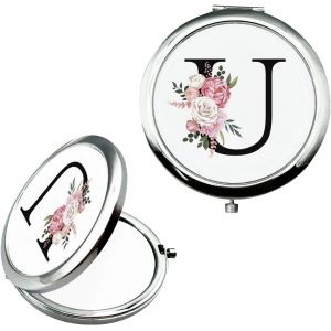 KAL-Petit Miroir De Maquillage Personnalisé - Cadeau De Future Mariée - Cadeau De Fiançailles - Cadeau Personnalisé De A À Z Pour Femme - Cadeau D'Anniversaire (U) - Neuf