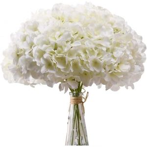 ERYI-Fleurs Artificielles, 10 Pcs Hortensias Artificiels, Fausses Hortensias Têtes De Fleurs Avec Des Tiges Pour Les Bouquets De Mariée De Mariage Arrangement Floral La Maison, Blanc - Neuf