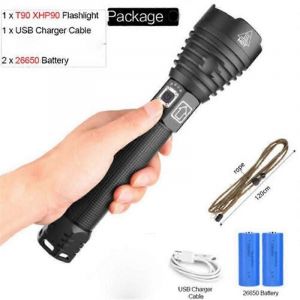 Lampe torche LED d'extérieur portable 1909 XHP90 2500 lumens, 3 modes, rechargeable par USB, zoomable, 26650 - Neuf