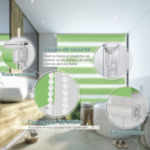 Store Enrouleur Jour Nuit Sans Per&ccedil;age, Installation Facile Par Clips Ou Vis, Rideau Occultant &Agrave; Tissu Double Pour Fen&ecirc;tre Ou Porte, Vert, 55l X 140l Cm - Neuf