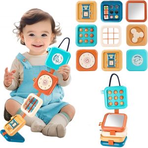 JGD-Cube d'activité bébé, 8 en 1 Jouets Montessori, Sensoriels Enfant, Tableau Busy Board, Jouets de Voyage en Avion pour Enfants, Développement de l'éducation Apprentissage - Neuf