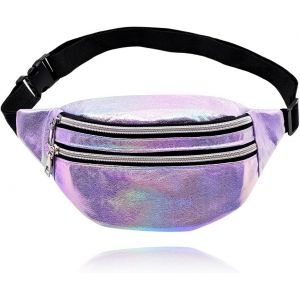 SJZG-Sac Banane Paillettes,Banane Compartiments Avec Fermeture, Sac Banane Tendance Etanche Holographique Sacoche Sac Banane Sac &Agrave; Bandouli&egrave;re Hologramme Unisexe Grande Capacit&eacute; Sacoche - Neuf