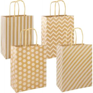 Lot De 10 Sacs En Papier Kraft Avec Anse - 22 X 16 X 8 Cm - Marron - Pour Fête D'anniversaire, Mariage, Fête Prénatale - Neuf