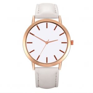Montre A Quartz Pour Femme, Tendance, Cadran Rond, Bracelet En Cuir, Decontractee, Blanche - Neuf