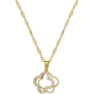 Kal-Collier Pendentif Tr&egrave;fle &Agrave; Quatre Feuilles En Onyx Pour Femme - Fine Bijoux En Acier Inoxydable Or Avec Zircon Incrust&eacute; - Cadeaux Lucky Pour Soeurs - Neuf