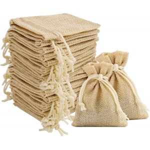 JEXNOVASHOP-110PCS Petit Sachets avec Cordon, 7 x 9 cm Sacs en Lin, Toile de Jute Pochettes, Sacs Cadeau pour Pochette Cadeau Bijoux, Pochon Tissu Mariage - Neuf