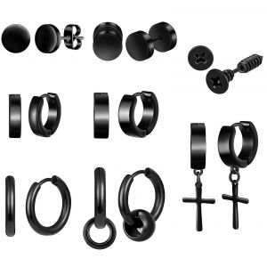 8 Paires En Acier Inoxydable Huggie Hoop Mens Stud Boucles D'oreilles Set Piecing Bijoux - Neuf