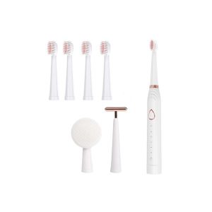 Brosse &Agrave; Dents &Eacute;lectrique Sonique 3 En 1 Avec 6 Modes, T&ecirc;tes De Massage Et De Nettoyage Du Visage, Rechargeable Par Usb - Neuf