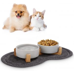 Yemaesre-Gamelle Sureleve 2x400ml Ceramique Bol Avce Support Tapis Antidérapant Pour Chat Chien ¿Gris¿ - Neuf