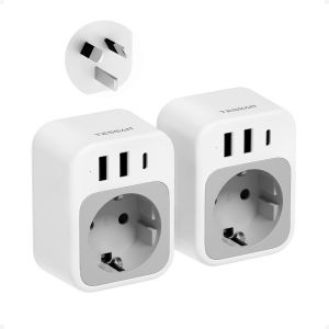 JGD-Lot de 2 Adaptateur Prise Australie avec 1 USB C et 2 USB A, Adaptateur Prise Chinoise 2500 W, Voyage Accessoires pour Chine, Australie, Argentine, Nouvelle Zelande - Neuf