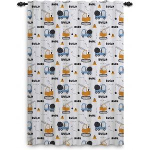 Chenquansarl-Rideaux Chambre D'enfant Gar&ccedil;ons Dessin Anim&eacute; Build Dude V&eacute;hicules Construction De Camions Traitements De Fen&ecirc;tres Rideaux Pour Enfants Pour Chambre &Agrave; Coucher Crayon Ados 135x175cm 1 Pan - Neuf
