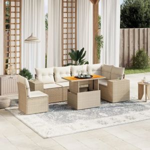 Prolenta Premium - Salon De Jardin Avec Coussins 7 Pcs Beige R&eacute;sine Tress&eacute;e - Neuf