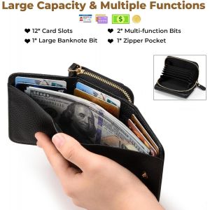 CAUC-Porte Monnaie Femme, Portefeuille Femme Cuir Blocage RFID Petit Portefeuilles et Porte-Cartes avec Fermeture &eacute;clair Poche &agrave; Monnaie, Vert - Neuf