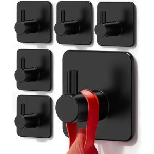 6 Pi&egrave;ces Crochet Adh&eacute;sif Mural, Porte Serviette Salle de Bains, Accrochet Torchon En Acier Inox &Eacute;tanche Cuisine, Crochet Autocollant Antirouille sans Percer, Noir - Neuf