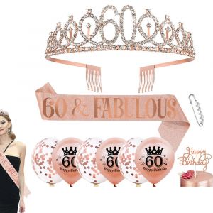 Kit &laquo; Reine d'anniversaire &raquo; : &eacute;charpe et diad&egrave;me avec ballons et d&eacute;coration de g&acirc;teau pour les f&ecirc;tes d'anniversaire de femmes - Neuf