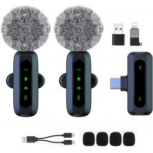 KALANKA-Mini Micro Cravate sans Fil pour Android/iPhone/Ordinateur Portable/iOS &iquest; Microphone &agrave; Revers &agrave; r&eacute;duction du Bruit pour Enregistrement, Micro &agrave; Clipser, vid&eacute;o, Tiktok, Youtube, Vlog - Neuf