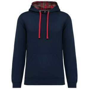 Sweat &Agrave; Capuche Contrast&eacute;e &Agrave; Motifs - Mixte - K4013 - Bleu Marine Et Rouge Tartan - Neuf
