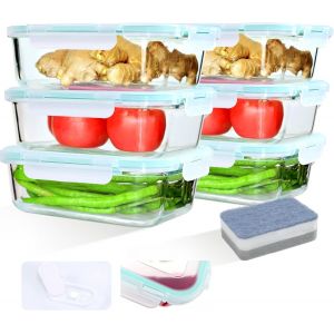 Checarzhn--No1-Lunch Box Verre(6 Pièces),1520ml Boîtes-Repas En Verre, Volume Élevé Boite Verre Hermetique Alimentaire, Boite En Verre Capuchon Avec Couvercle, Recipient Verre Transparent, Anti-Fuite - Neuf