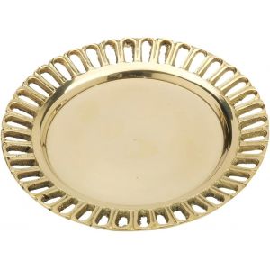 Kalanka-Rustique Assiette À Bougie Dorée Ø11cm Couronne Laiton Poli Décoration Dessous De Plat 10489 - Neuf