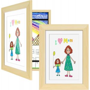 Cmwx-Lot De 2 Cadres Photo Pour Enfants - Cadre Artistique A4 - Ouverture Avant - Cadre D'art Pour Enfants - Cadre De Rangement Pour Enfants - Bois - Neuf