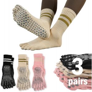 Chaussettes Antid&eacute;rapantes Pour Pilates Et Yoga Pour Femmes, Chaussettes Longues &Agrave; Compression Pour Orteils, Coton Respirant &Eacute;lastique Avec Points En Caoutchouc, Chaussettes De Sport - Neuf
