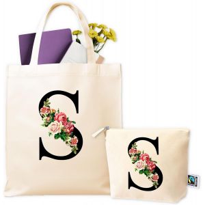 SJZG-Sacs En Tissu Personnalis&eacute;s - Tote Bag Personnalis&eacute; + Trousse De Toilette - Sac En Tissu Personnalis&eacute; Pour Femme - Cadeaux Personnalis&eacute;s - Cadeau Original Femme - Sac De Courses R&eacute;utilisable - Neuf