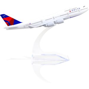 DDA-1/400 Delta Plane 747 Modèle d'avion en métal moulé sous Pression avec Support (6 Pouces) Boeing 747 Airlines Modèle d'avion pour Les passionnés d'aviation Cadeau - Neuf