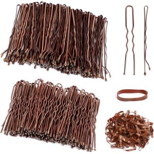 Épingles À Cheveux, 200 Pièces Bobby Pins Et Epingle Cheveux Femme En Forme De U 5 Cm Et 100 Pièces Bandes De Cheveux Avec Boîte(Brun) - Neuf