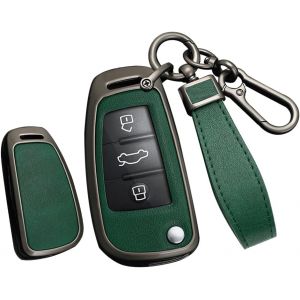 &Eacute;tui de cl&eacute; de voiture &agrave; rabat en cuir-Convient pour Audi A1 A3 A4 A6 A8 Quattro Q2 Q3 Q7 S3 S6 RS3 RS6 R8 TT TTS-Portable-&Eacute;tui de protection intelligent-Accessoire 3 boutons B-Noir - Neuf