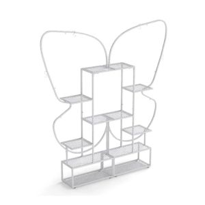 Lot De 2 &Eacute;tag&egrave;res &Agrave; Plantes En M&eacute;tal 56 X 26 X 185 Cm Support Solide Et Cr&eacute;atif Forme Papillon En M&eacute;tal Blanc Helloshop26 20_0014809 - Neuf