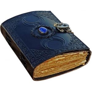 JEXNOVASHOP-Grimoire en cuir avec triple lune celtique, pour homme et femme - Journal livre des ombres wicca avec pages vierges non lign&eacute;es - Noir - Neuf