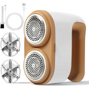 Rasoir &agrave; tissus, rasoir anti-peluches &eacute;lectrique rechargeable &agrave; double lame, efficace pour &eacute;liminer les peluches des pulls, v&ecirc;tements et meubles (6 lames, 2 grilles de 35 mm, 2 lames suppl&eacute;mentaires) - Neuf
