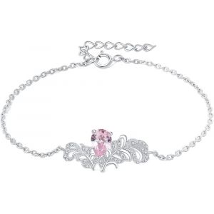 Ailes D'ange Bracelet Avec Taille Poire Morgan Rose Saphir Argent 925 Femme, Reglable Bracelet Chaine Pierre Zirconium Fille, Ensemble Parure De Bijoux Cadeau Anniversaire - Neuf