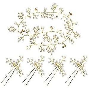 Kal-50cm Bijoux Cheveux Mariage Strass+4pcs Épingle Pince Accessoires Cheveux Perles Cristal Couronne Serre Tête Headband Pour Femme Fille Demoiselle D¿Honneur Fête Anniversaire - Neuf