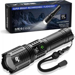 Dool-Lampe Torche Led Ultra Puissante 1000000 Lumen,Lampe De Poche Rechargeable Avec Batterie 5000 Mah,Lampe Torche Puissante Avec 5 Modes,Zoomable,Ip67 Étanche,Pour Camping Randonnée Pêche - Neuf