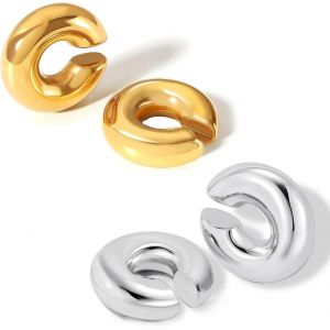 2 Pairs Boucles D'oreilles Clips Femme Clips Oreilles Non Perc&eacute;, Boucles D'oreilles En Argent Et Or Pour Les Femmes, Boucles D'oreilles Non Perc&eacute;es Hypoallerg&eacute;niques Pour Filles[Bou9241108] - Neuf