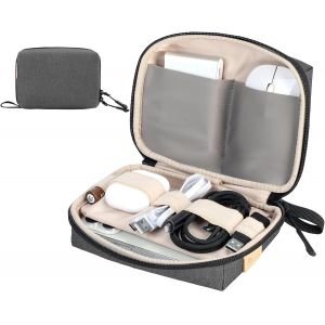 Trousse Organisateur C&acirc;bles Compacte, Sac De Rangement Pour Accessoires Pc, Power Bank, C&acirc;bles, Cartes Sd - Id&eacute;al Voyage/Bureau/Photographie (Gris) - Neuf