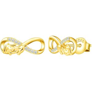 Collier Bracelet Boucles D'oreilles Pour Femme Fille,Ensembles De Bijoux En Argent 925,Boucle D'oreille Bracelet Collier De Chien Mignon Et De Symbole Infini,Zircon Incrusté,Or - Neuf