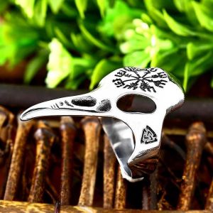 Acier Inoxydable Viking Corbeau Corbeau Crâne Bague Pour Hommes Femmes Gothique Nordique Protection Bijoux - Neuf