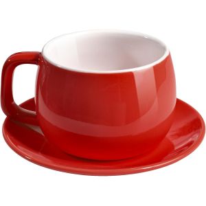 Tasse À Café En Porcelaine Avec Soucoupe 270 Ml-Design Minimaliste-Parfait Pour Latte,Cappuccino Et Thé-Rouge - Neuf