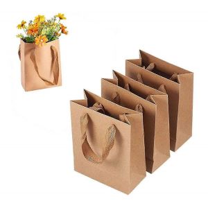 Papier Kraft Sacs-Cadeaux: 25 Pcs Lourds Sacs En Papier Avec Poign&eacute;es 7.9 X 5,9 X 2,4 Pouces, Sacs De V&ecirc;tements Au D&eacute;tail De Sacs De Cadeau De F&ecirc;te De No&euml;l (Front - Neuf