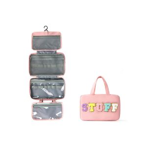 Trousse de toilette suspendue, r&eacute;sistante &agrave; l'eau, avec crochet pour cosm&eacute;tiques et shampoing - Rose - Neuf