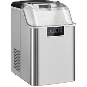 T3323P410364 Gla&ccedil;ier de balle pour camping en plein air, mod&egrave;le Silver Ice Maker, capacit&eacute; de 20 kg/jour avec r&eacute;servoir en PVC de 2,1 L (sans BPA), dot&eacute; d'un programme de nettoyage automatique et - Neuf