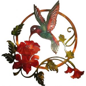 Silhouette d'oiseau en métal, décoration murale ronde en métal, décoration murale pour maison, bureau, salon, hôtel (31 x 32 cm) (marron) - Neuf