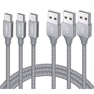 Cable USB C [1M Lot de 3], Câble USBC Charge Rapide 3A Nylon Tressé Cable USB vers USBC Chargeur pour iPhone 15 16, Carplay, Android Auto,Moto,Pixel,Redmi Note,Switch, MacBook -Gris - Neuf